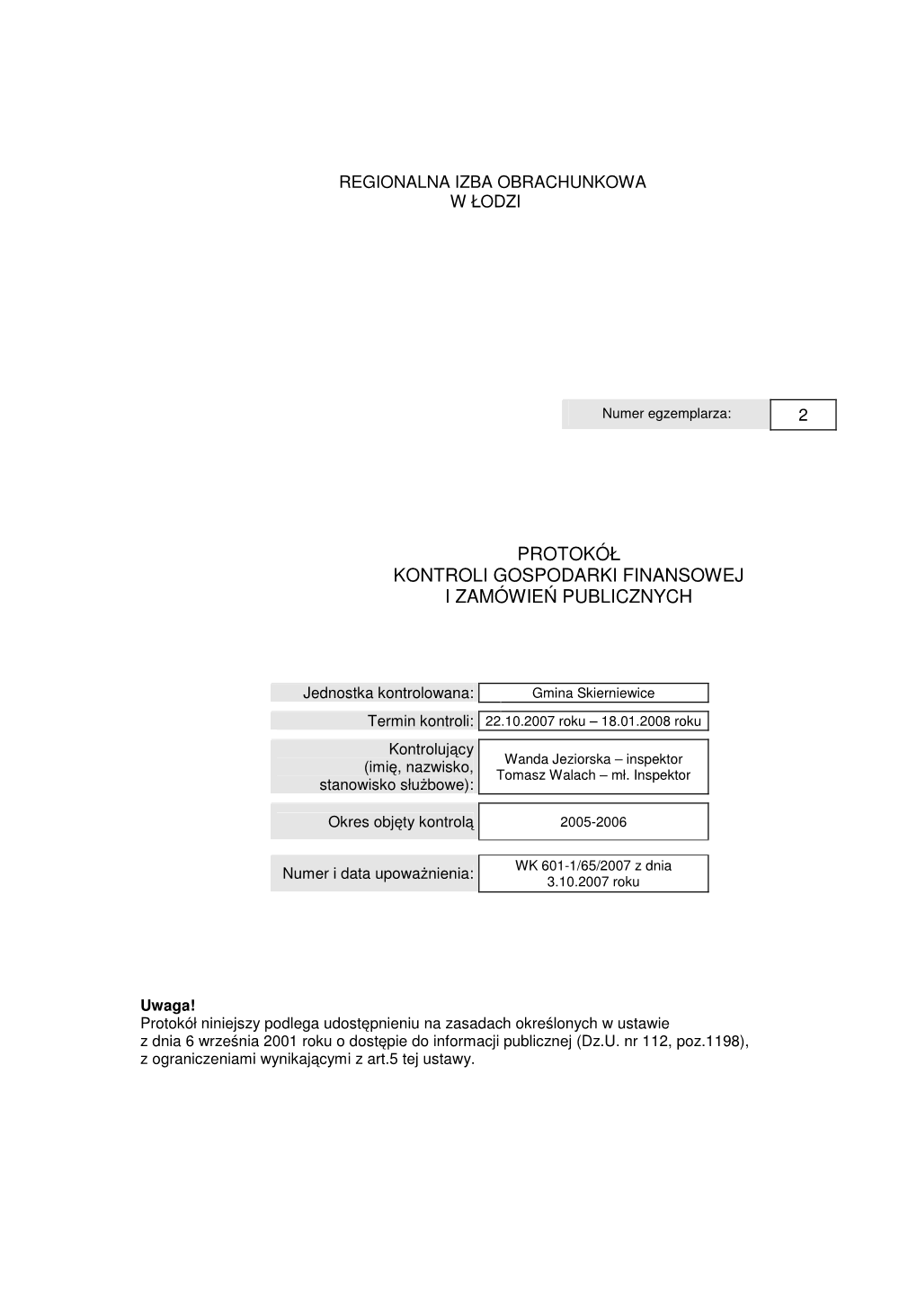 Protokół Kontroli Gospodarki Finansowej I Zamówień Publicznych