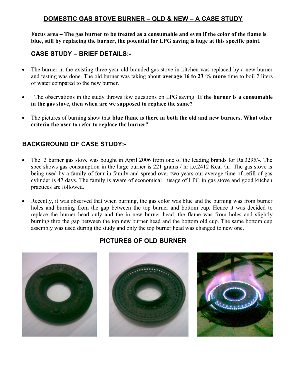 Domestic Gas Stove Burner Old & New a Case Study