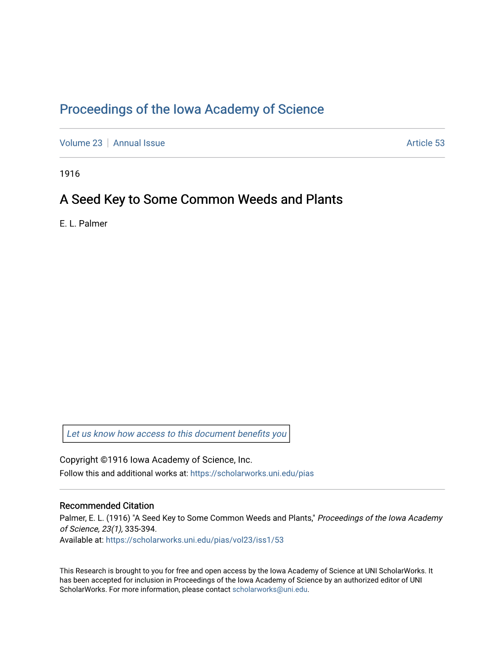 A Seed Key to Some Common Weeds and Plants