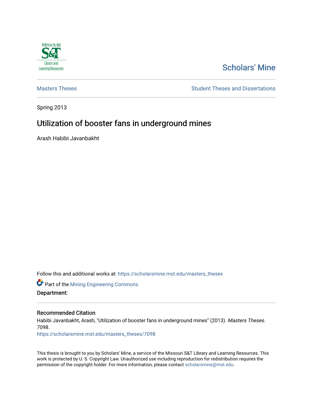 Utilization of Booster Fans in Underground Mines