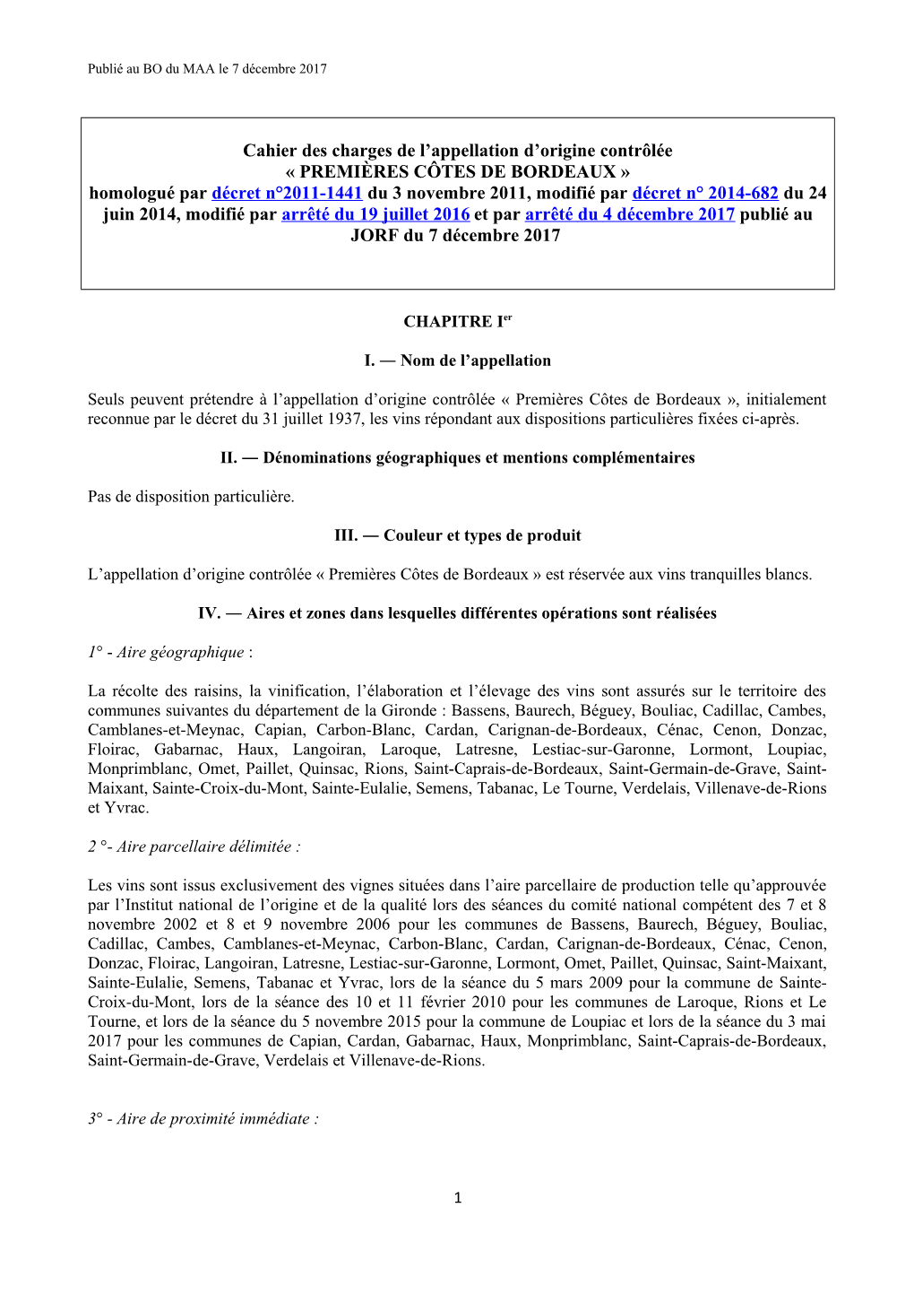 Cahier Des Charges De L'appellation D'origine Contrôlée