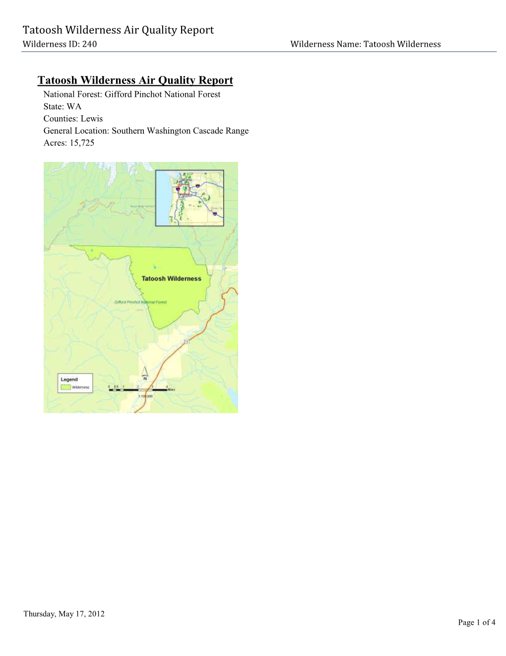 Tatoosh Wilderness Air Quality Report, 2012