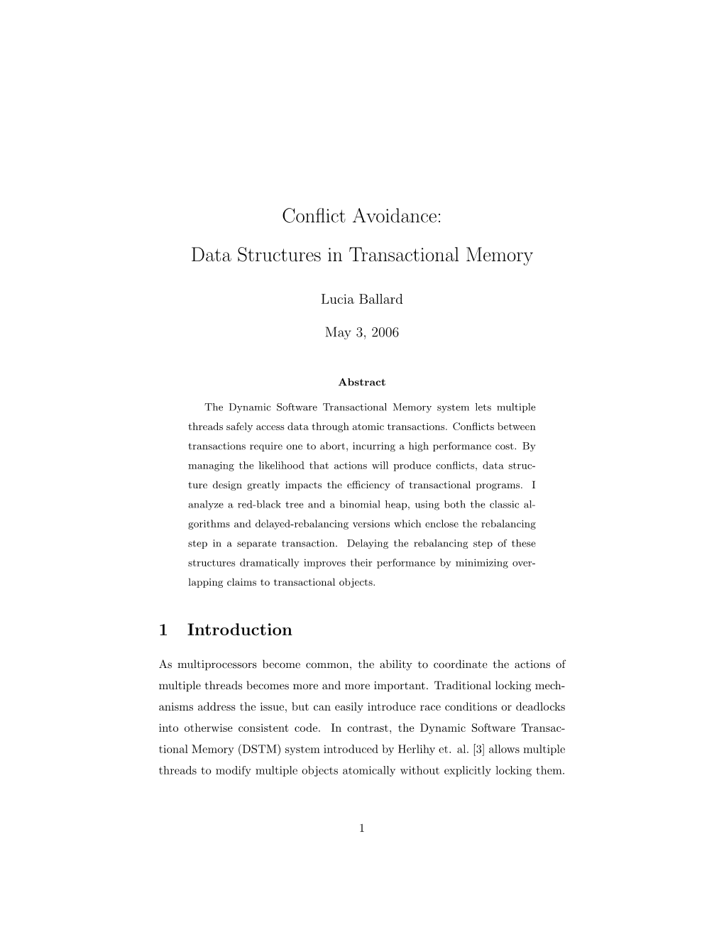 Conflict Avoidance: Data Structures in Transactional Memory