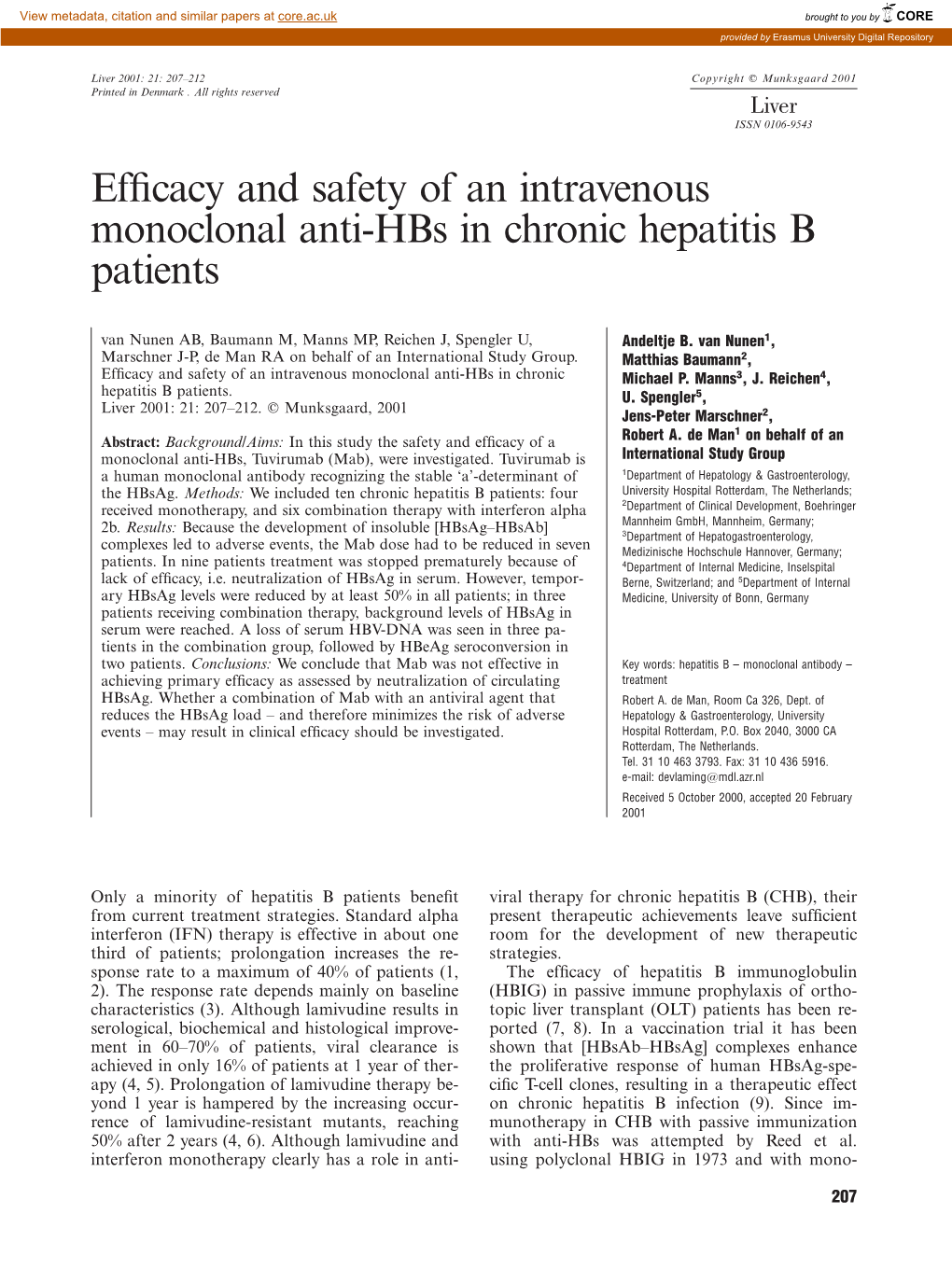 Efficacy and Safety of an Intravenous Monoclonal Anti-Hbs in Chronic