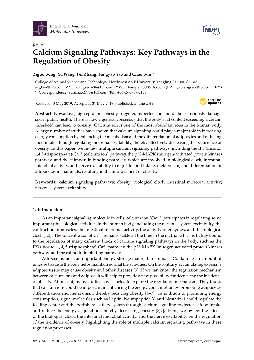 Calcium Signaling Pathways: Key Pathways in the Regulation of Obesity