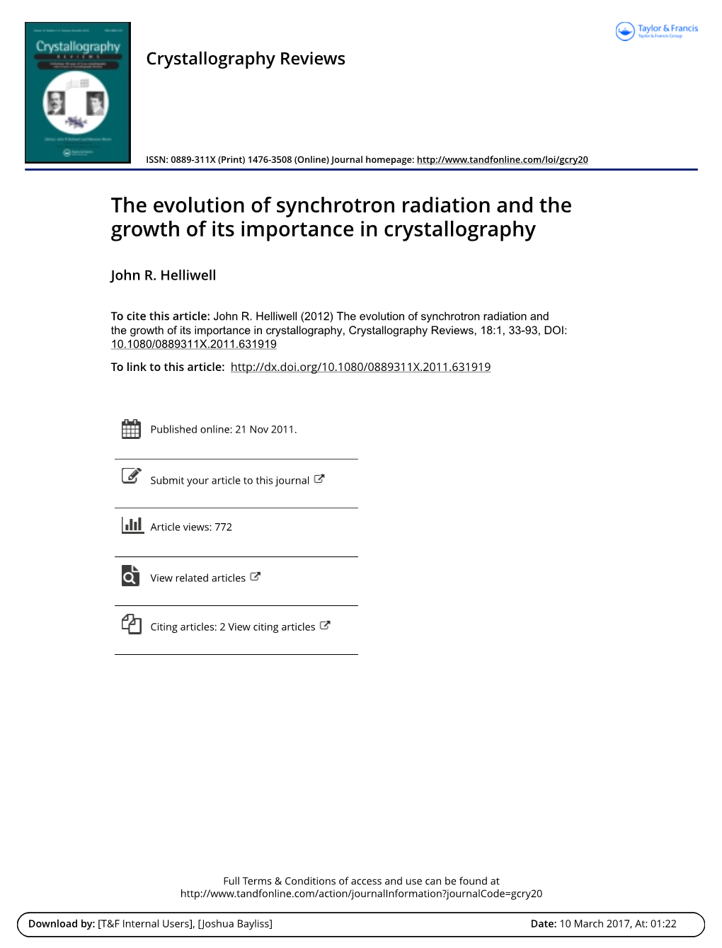 The Evolution of Synchrotron Radiation and the Growth of Its Importance in Crystallography