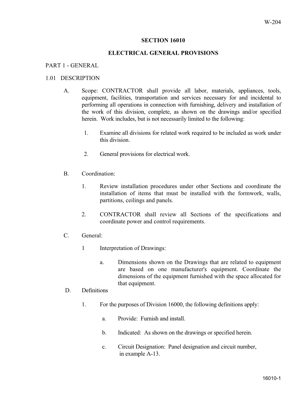 W-204 Section 16010 Electrical General Provisions Part 1