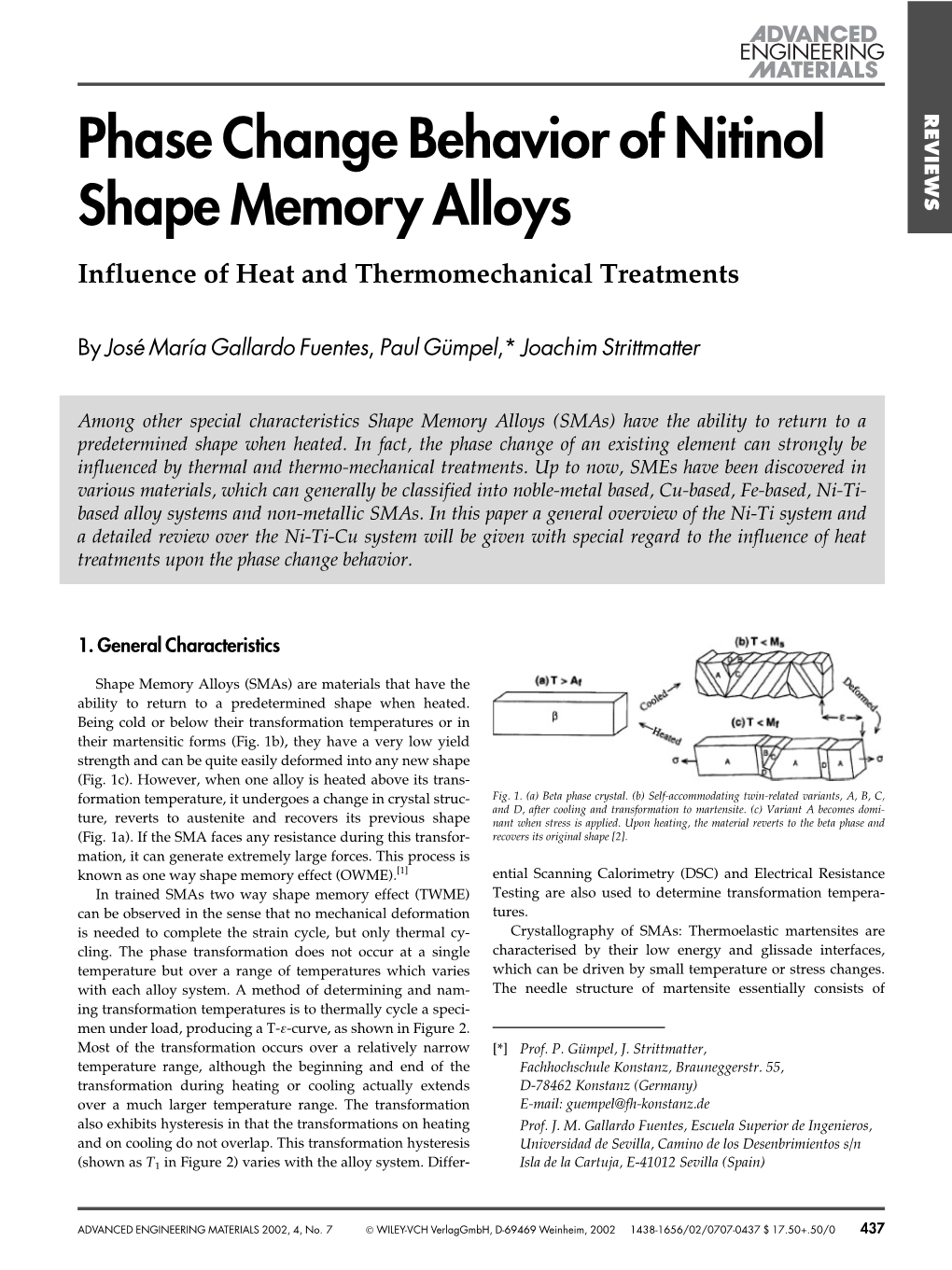 Phase Change Behavior of Nitinol Shape Memory Alloys REVIEWS