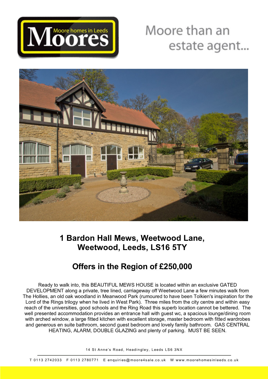 1 Bardon Hall Mews, Weetwood Lane, Weetwood, Leeds, LS16 5TY Offers in the Region of £250,000