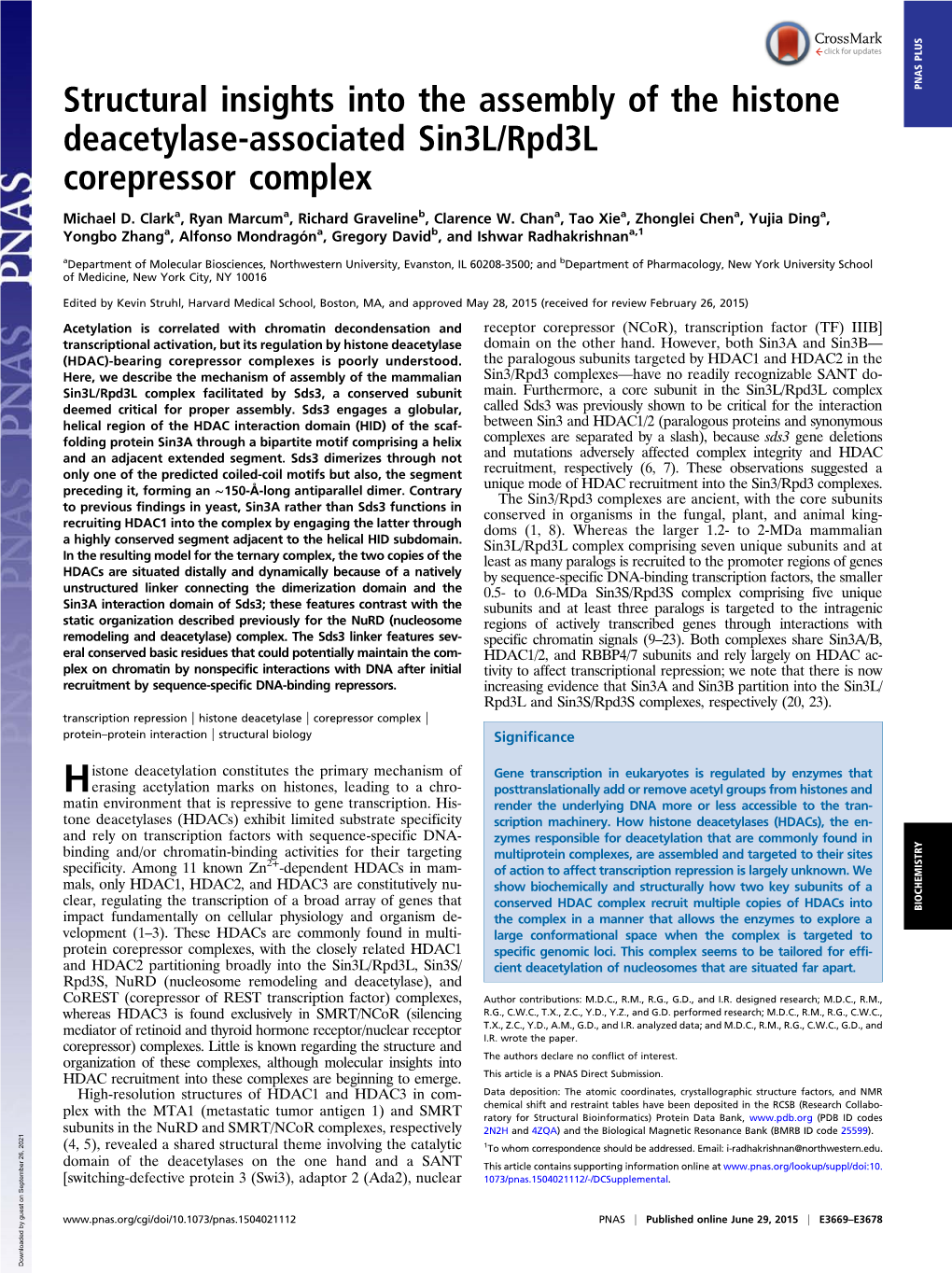 Structural Insights Into the Assembly of the Histone Deacetylase