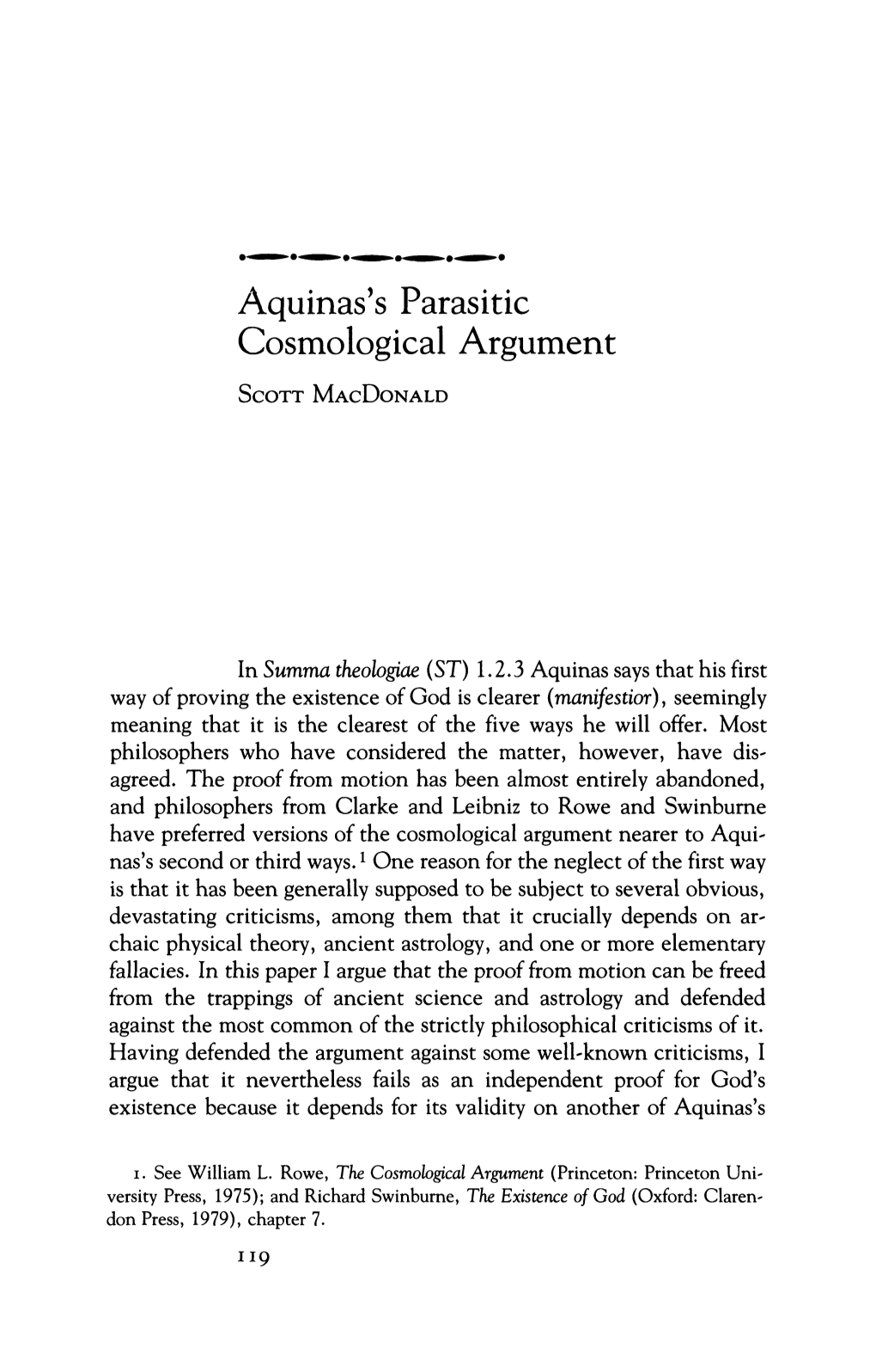 Aquinas's Parasitic Cosmological Argument