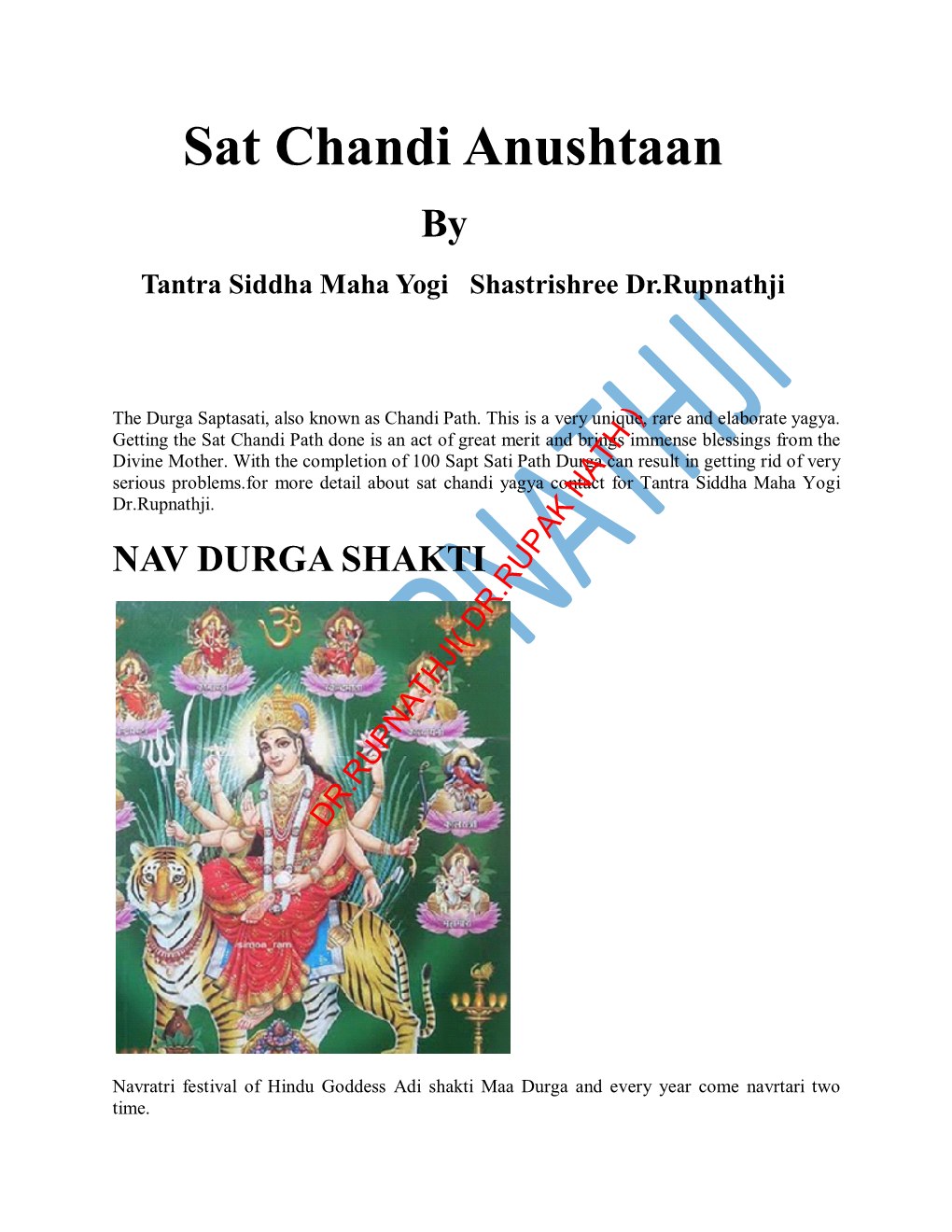 Sat Chandi Anushtaan by Tantra Siddha Maha Yogi Shastrishree Dr.Rupnathji
