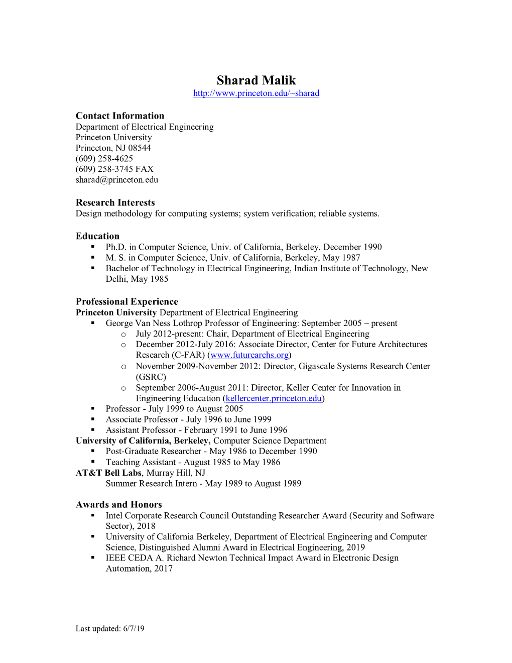 Sharad Malik CV