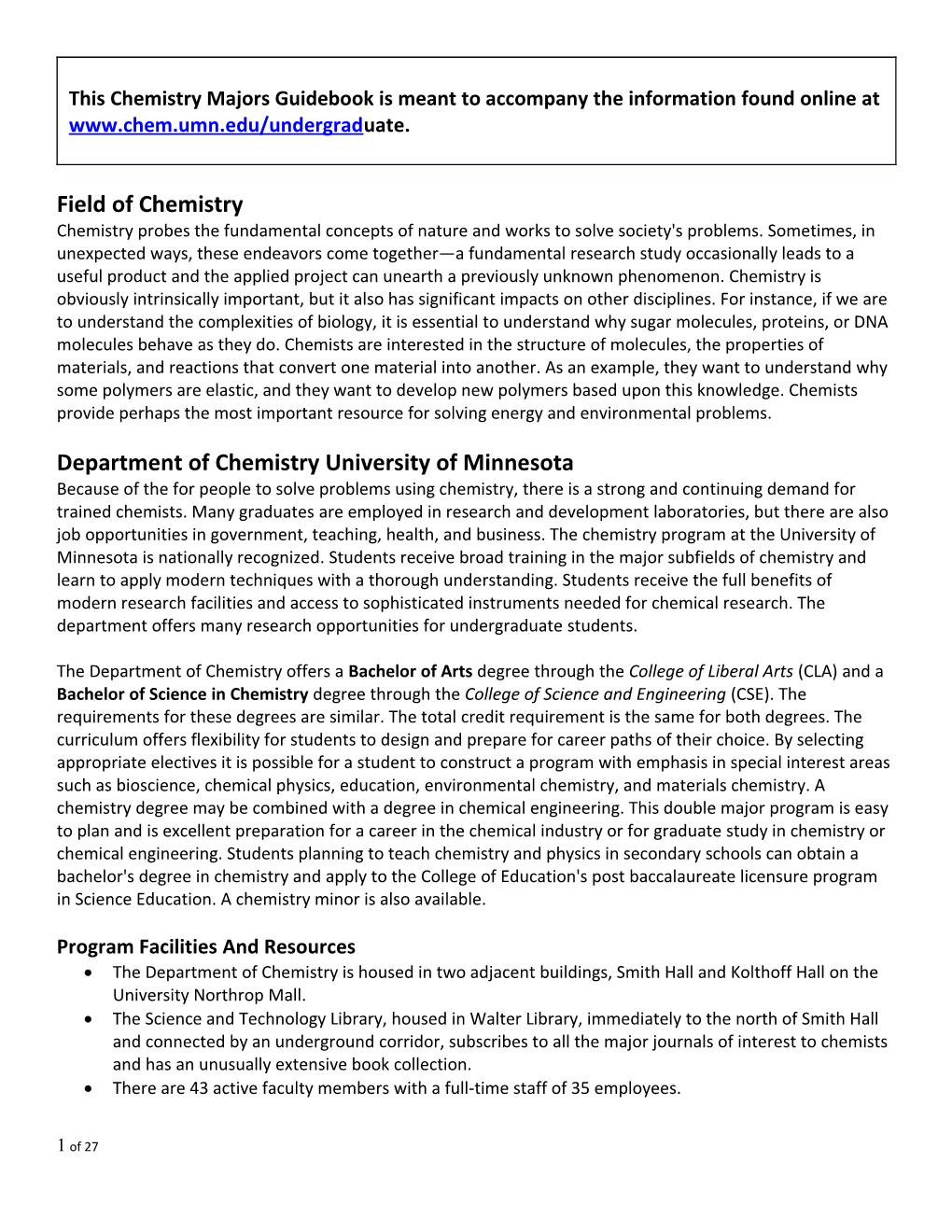 This Chemistry Majors Guidebook Is Meant to Accompany the Information Found Online At