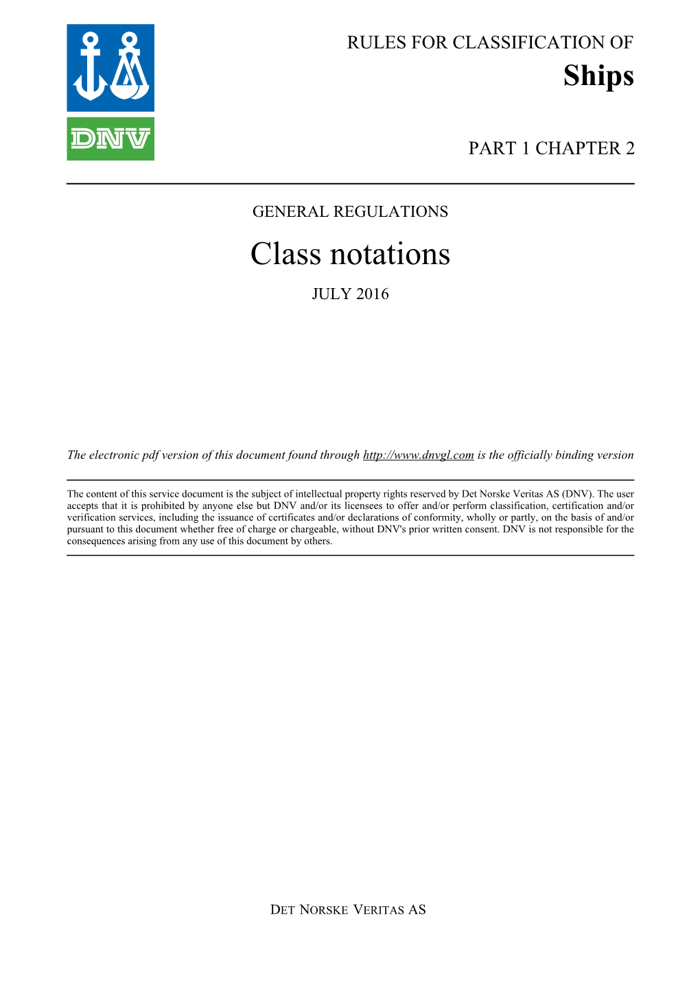 DNV Ship Rules Pt.1 Ch.2 Class Notations