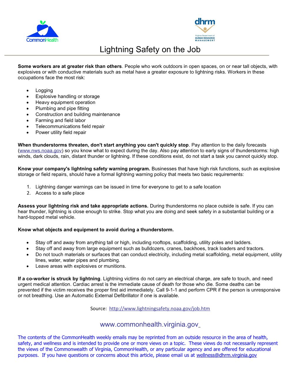 Lightning Safety on the Job