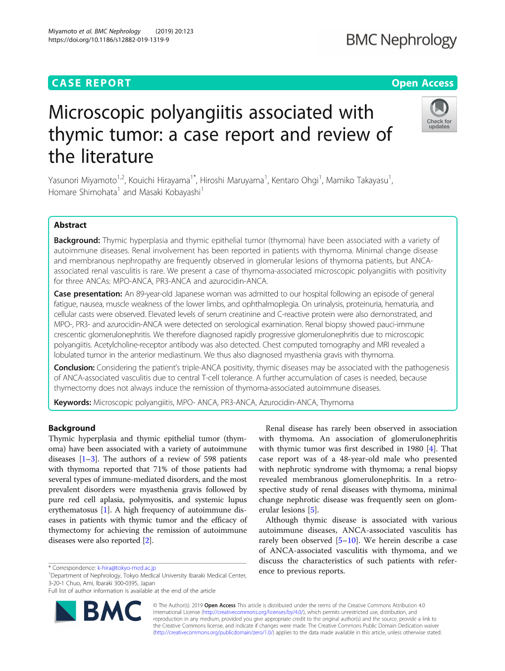 Microscopic Polyangiitis Associated with Thymic Tumor: a Case Report And