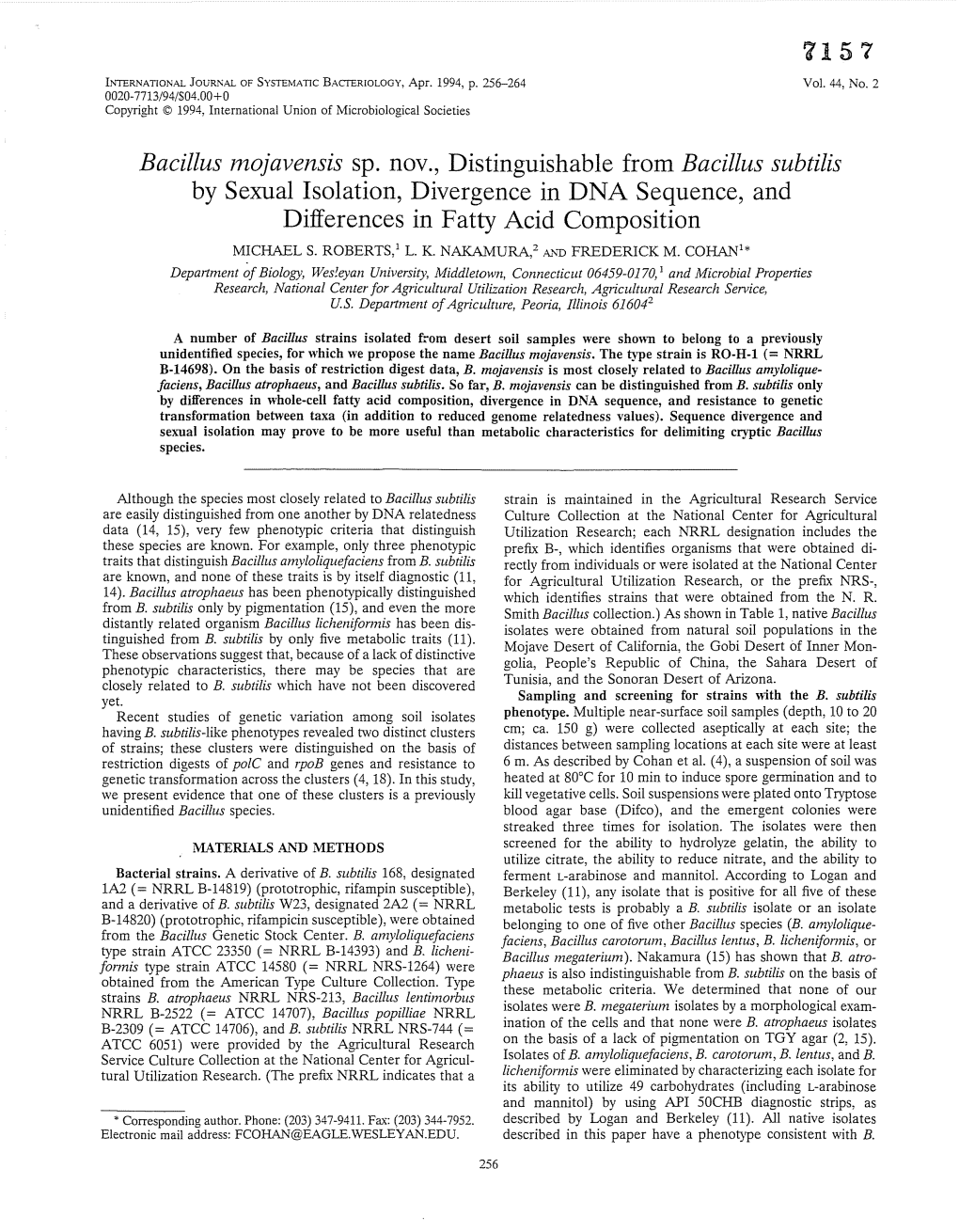 Bacillus Subtilis by Sexual Isolation, Divergence in DNA Sequence, and Differences in Fatty Acid Composition L MICHAEL S