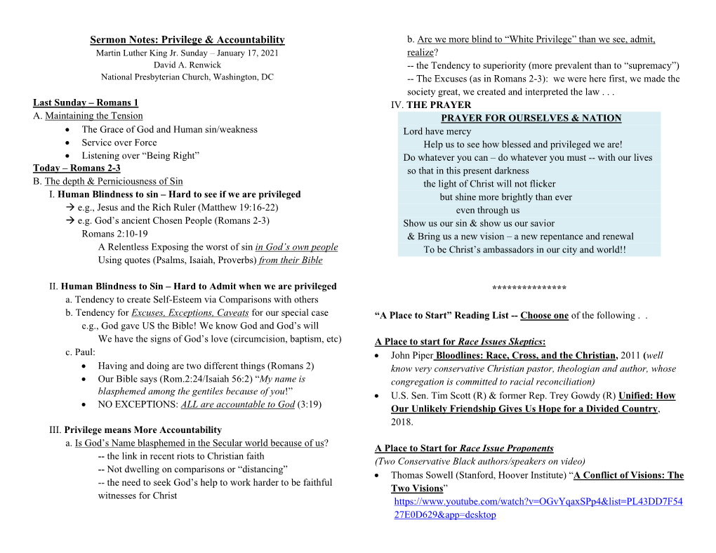 Sermon Notes: Privilege & Accountability