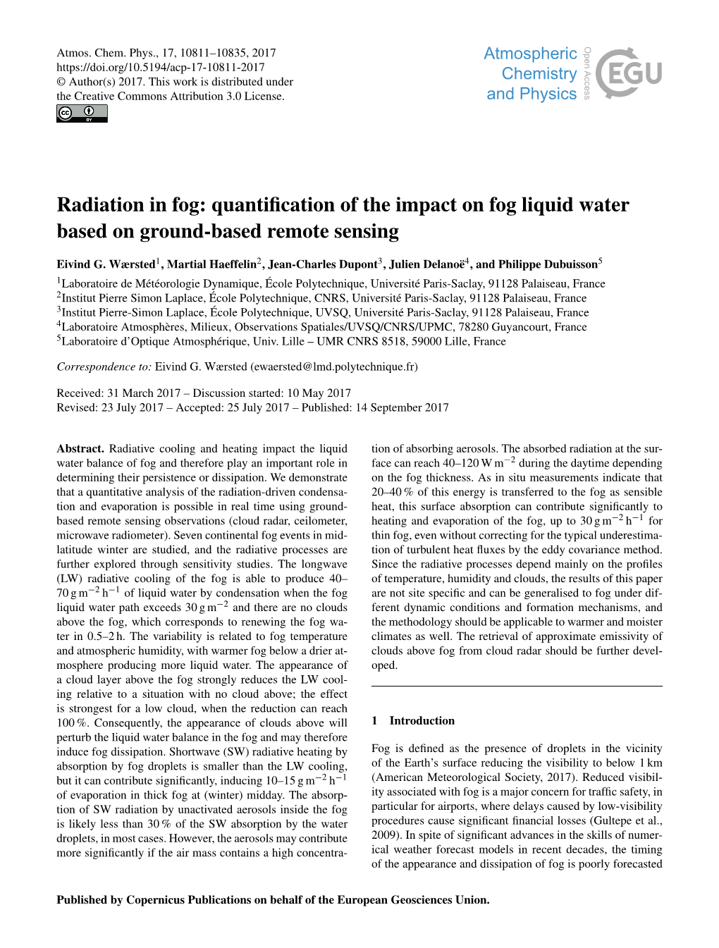 Radiation in Fog: Quantification of the Impact on Fog Liquid Water Based on Ground-Based Remote Sensing