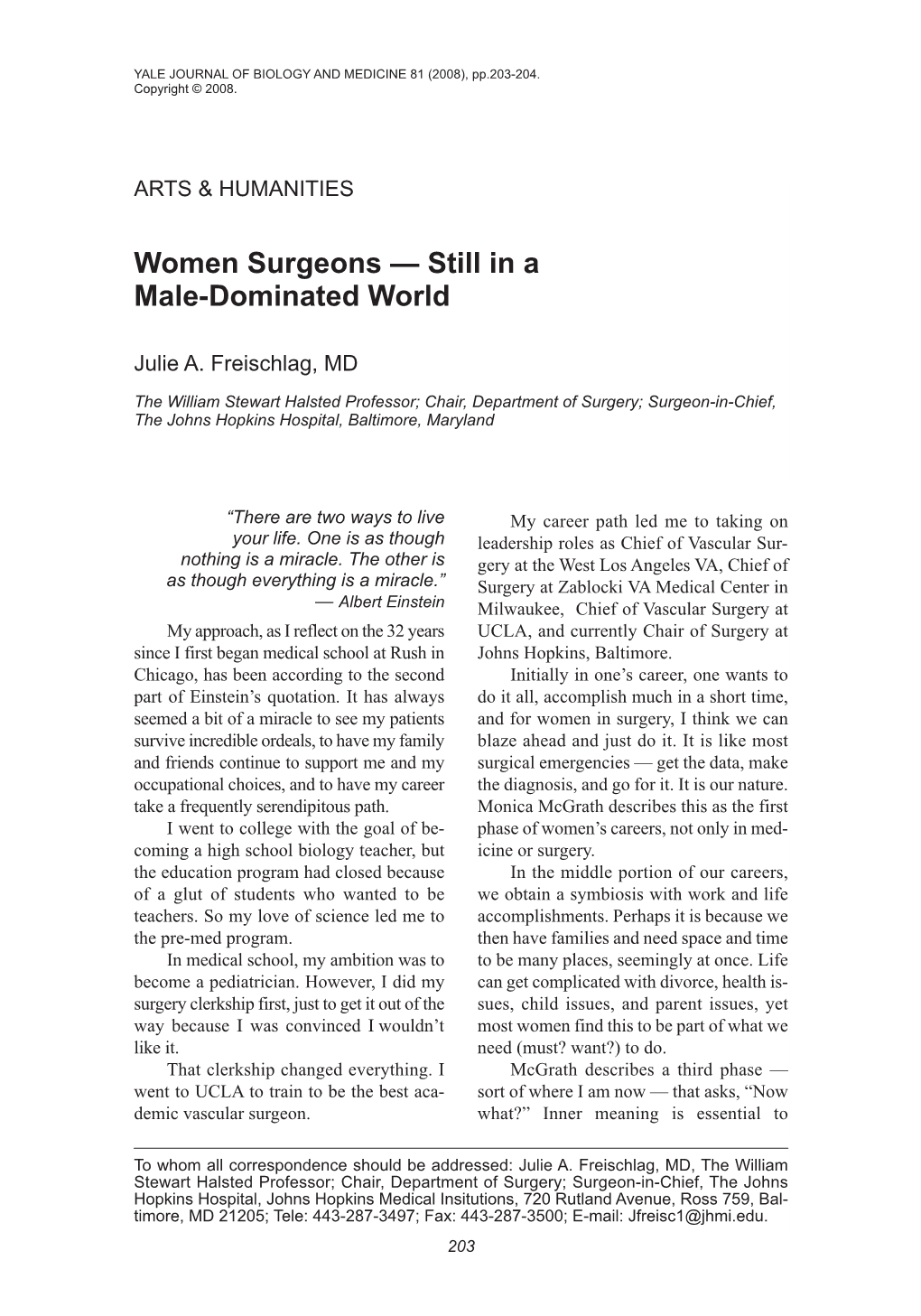 Women Surgeons — Still in a Male-Dominated World