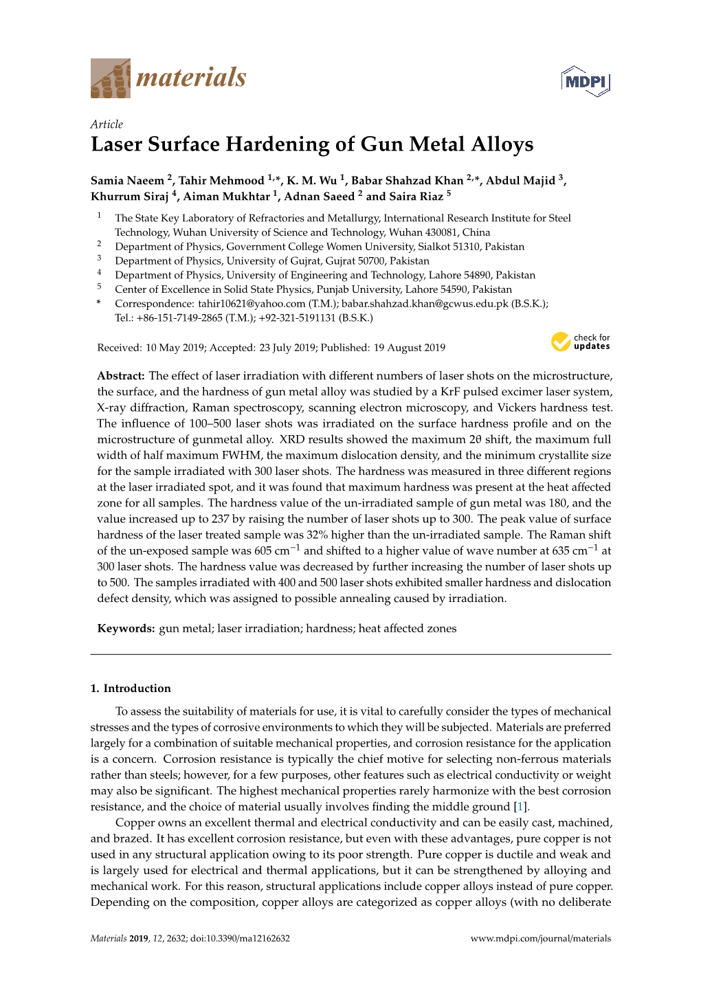 Laser Surface Hardening of Gun Metal Alloys