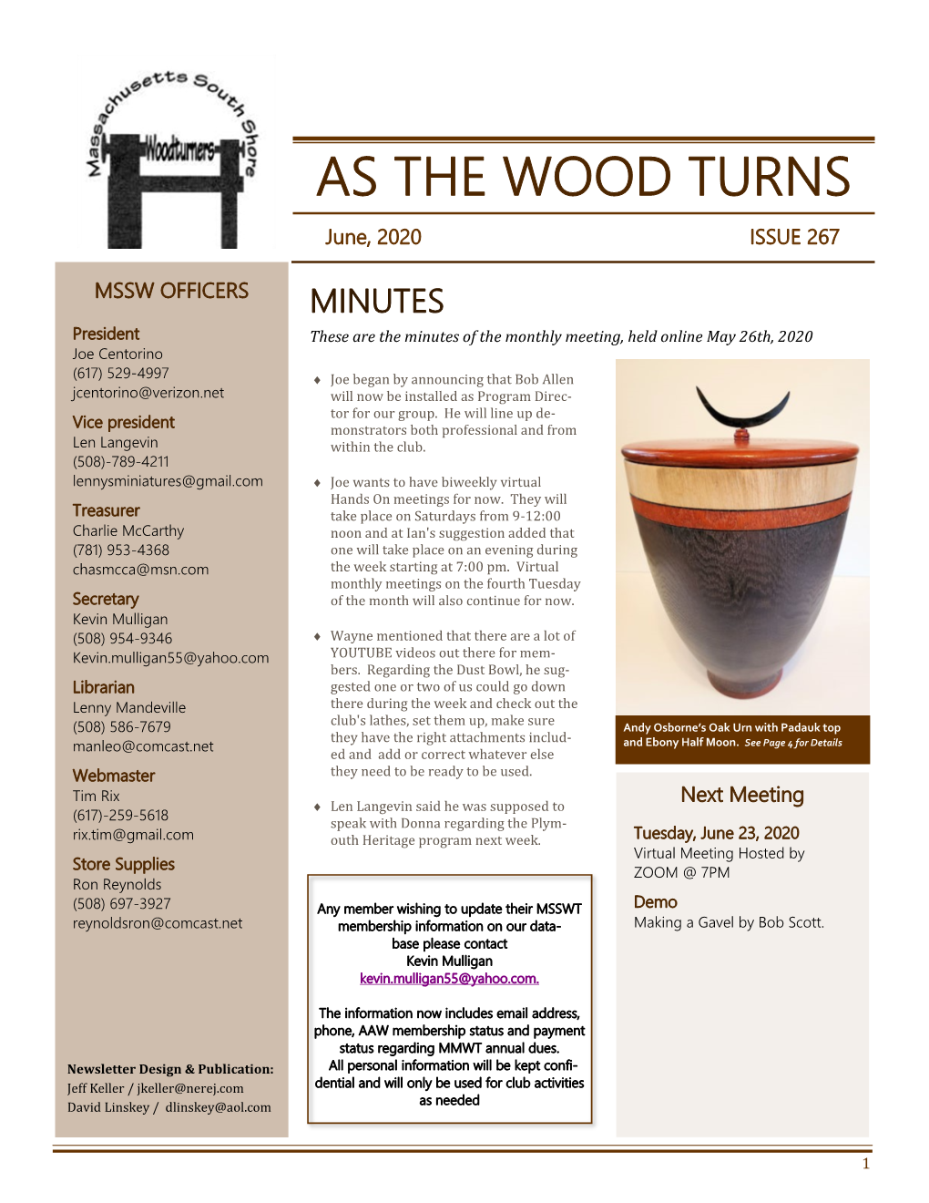 AS the WOOD TURNS June, 2020 ISSUE 267