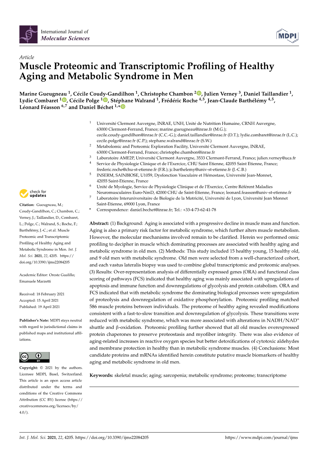 Muscle Proteomic and Transcriptomic Profiling of Healthy Aging and Metabolic Syndrome In