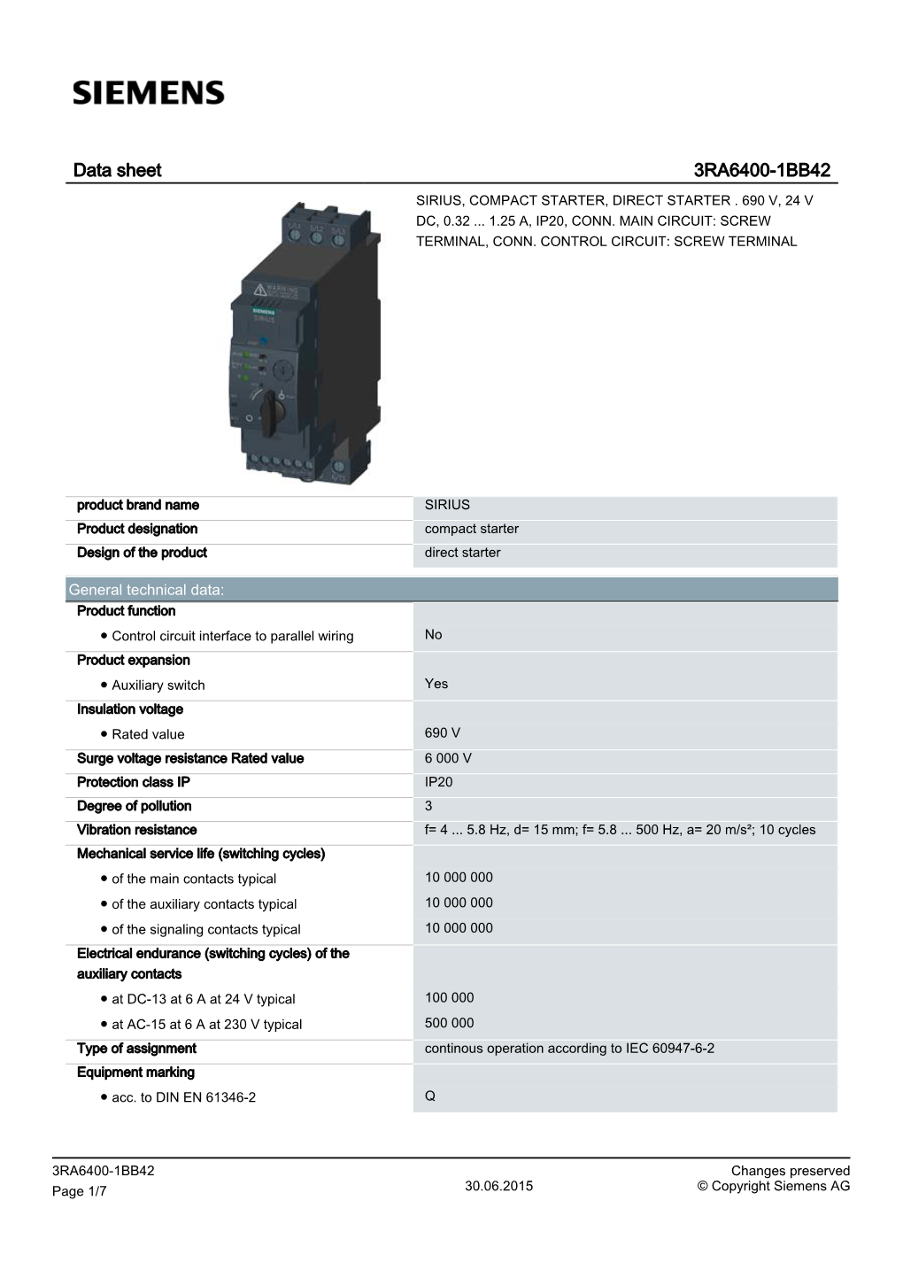 Data Sheet 3RA6400-1BB42