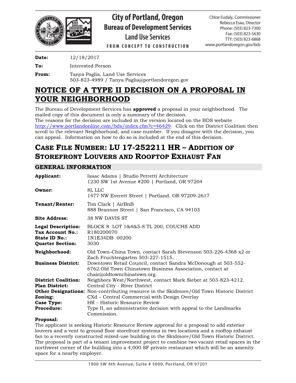 Notice of a Type Ii Decision on a Proposal in Your Neighborhood