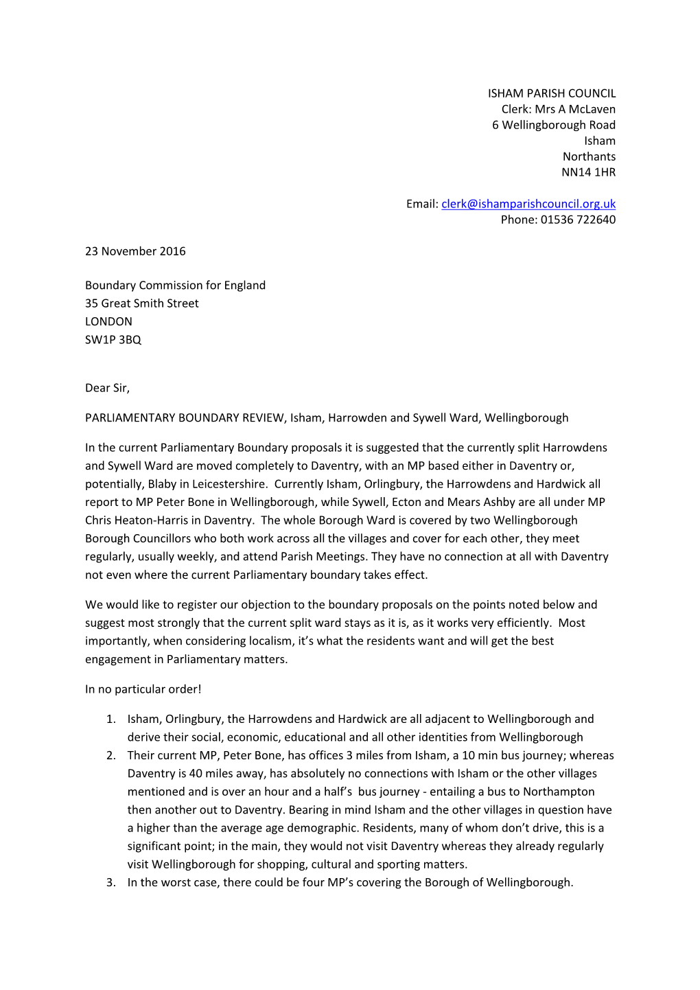 Letter to Boundary Commission