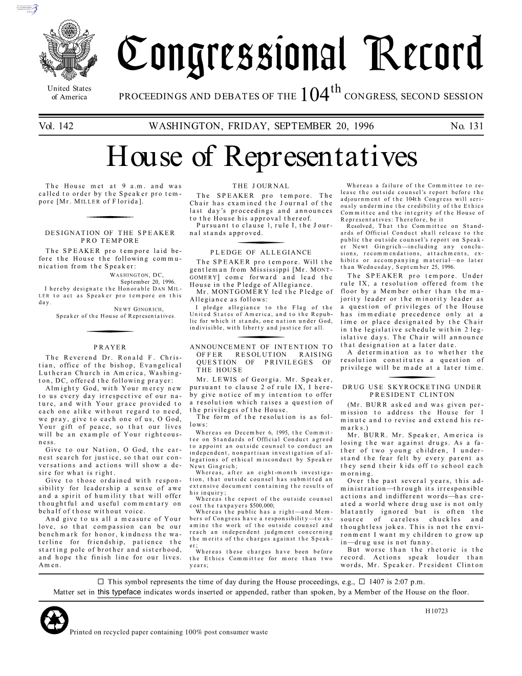 Congressional Record United States Th of America PROCEEDINGS and DEBATES of the 104 CONGRESS, SECOND SESSION