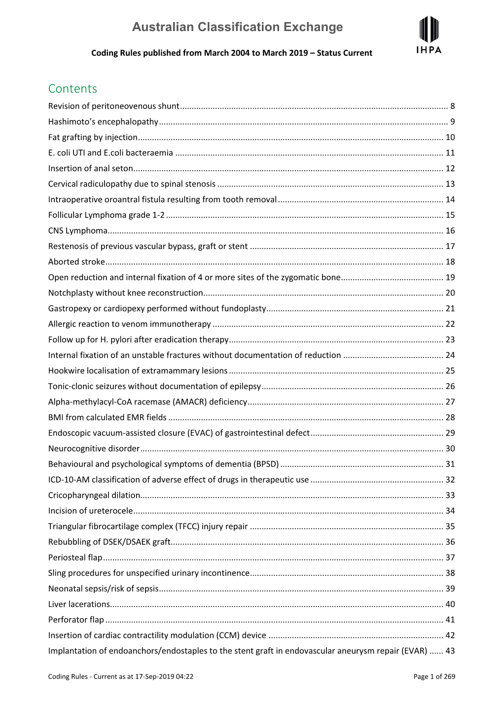 Coding Rules Published from March 2004 to March 2019 – Status Current