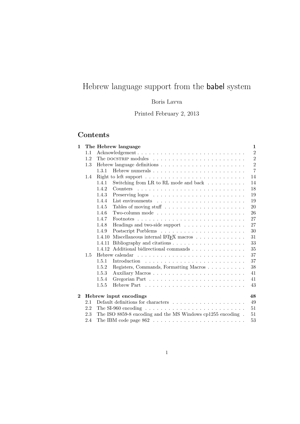 Hebrew Language Support from the Babel System