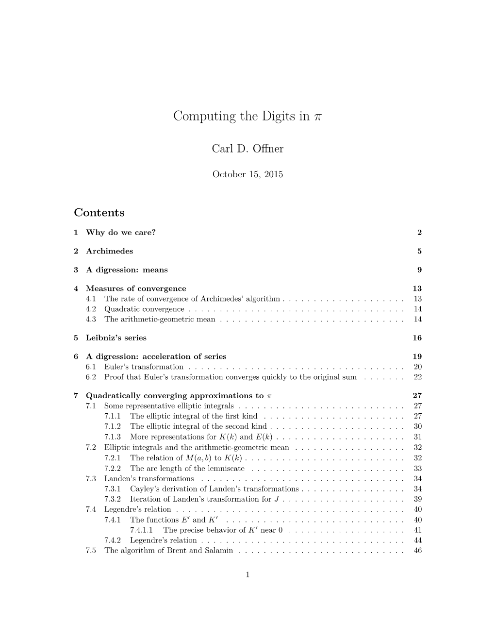 Computing the Digits in Π