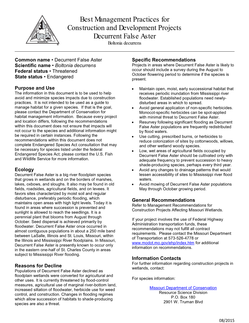 Decurrent False Aster Best Management Practices