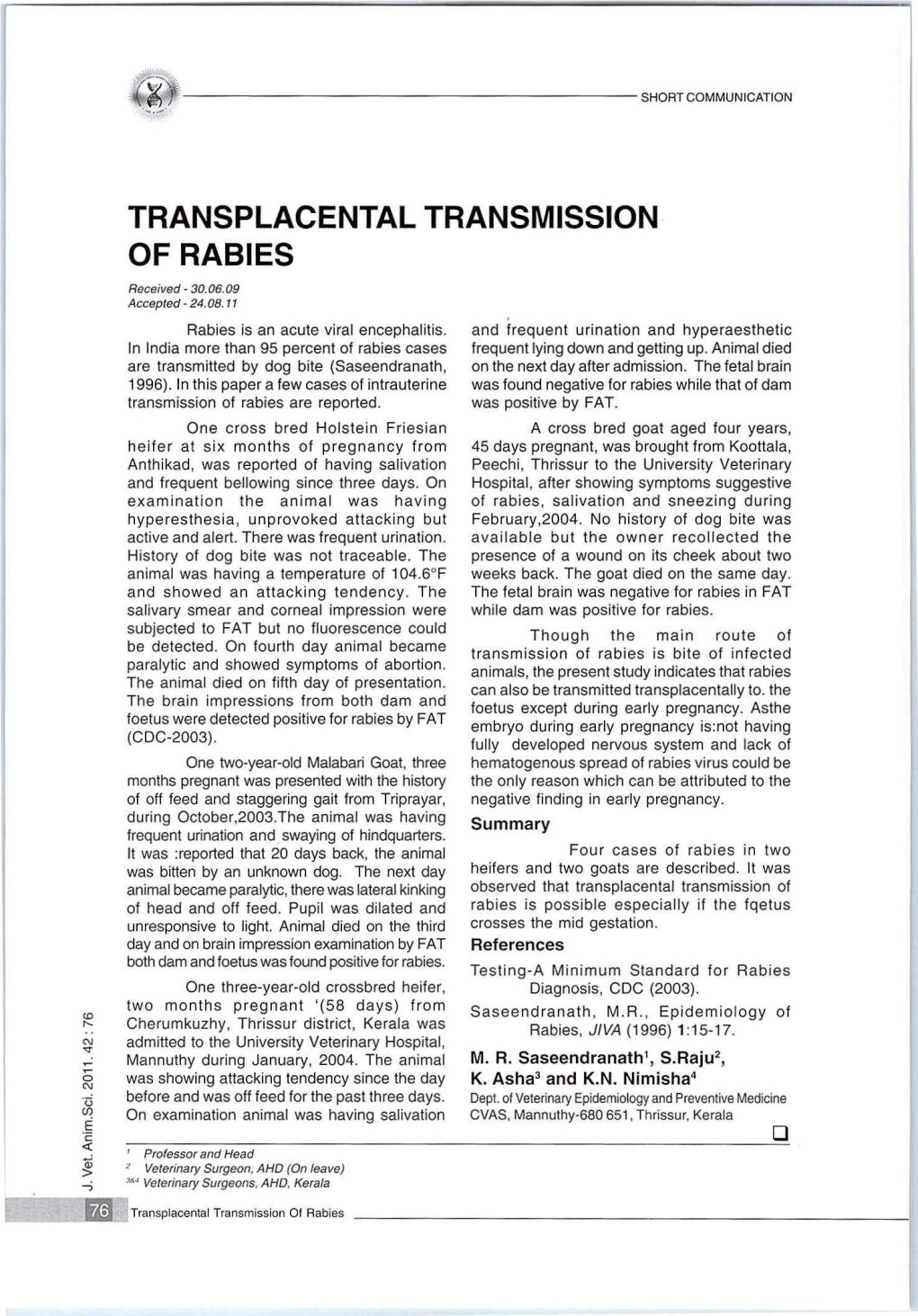 Transplacental Transmission of Rabies