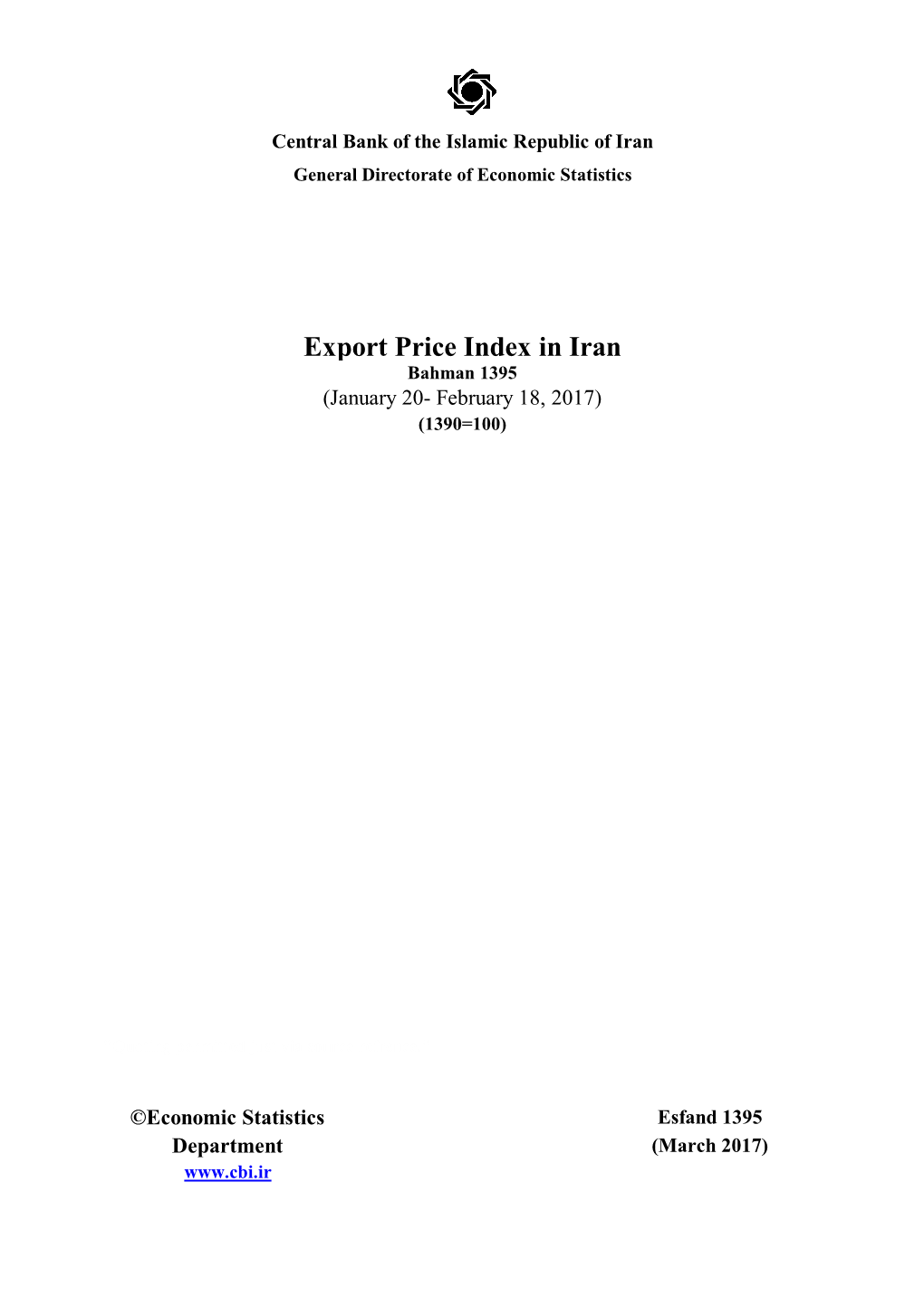 Export Price Index in Iran Bahman 1395 (January 20- February 18, 2017) (1390=100)