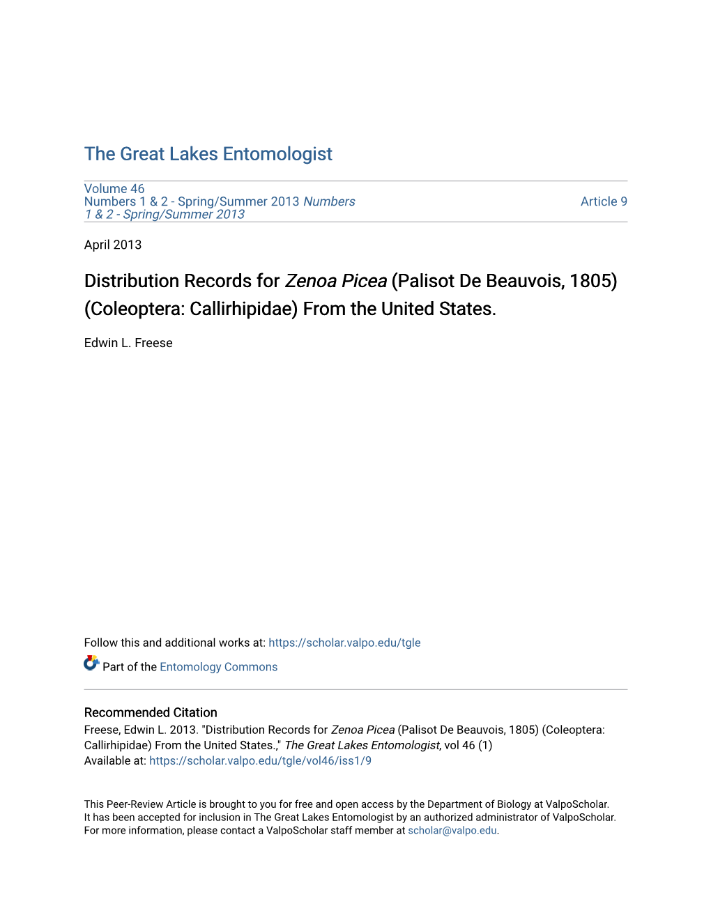 Distribution Records for Zenoa Picea (Palisot De Beauvois, 1805) (Coleoptera: Callirhipidae) from the United States