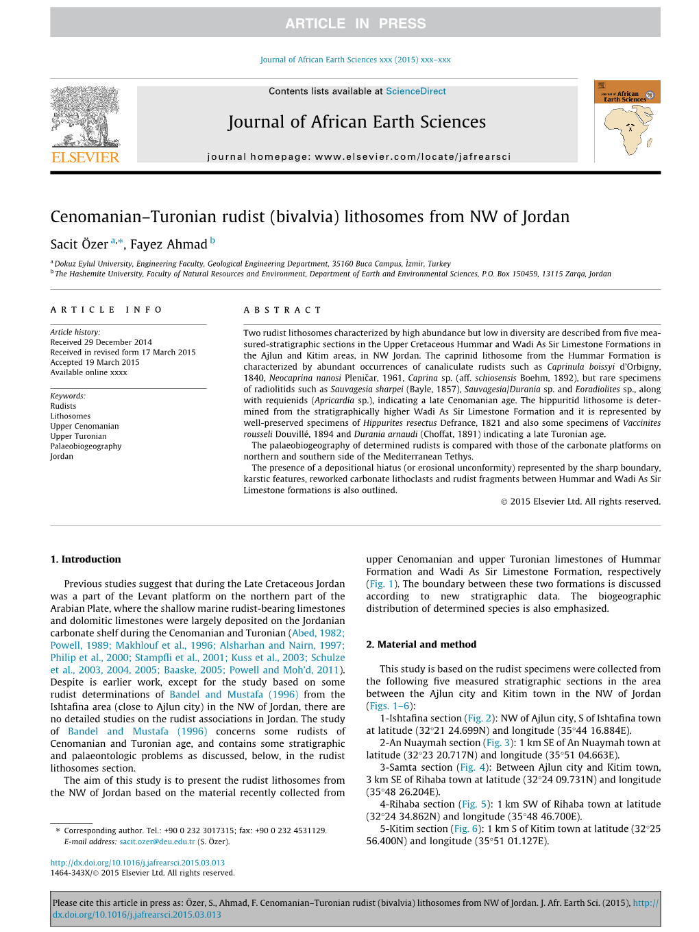 Turonian Rudist (Bivalvia) Lithosomes from NW of Jordan