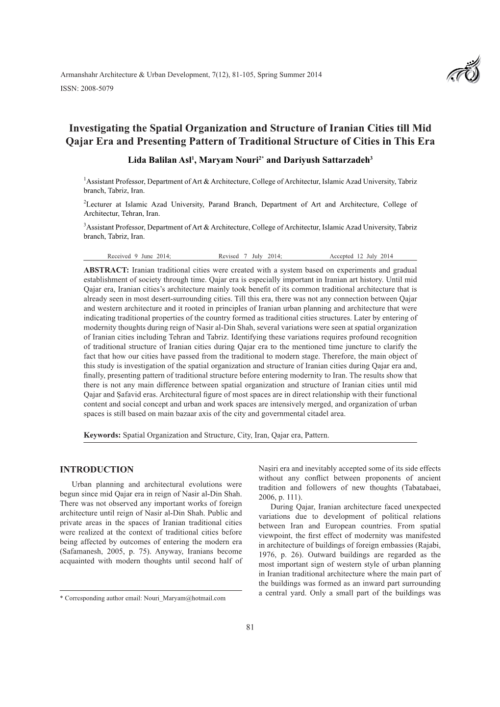 Investigating the Spatial Organization and Structure of Iranian Cities Till