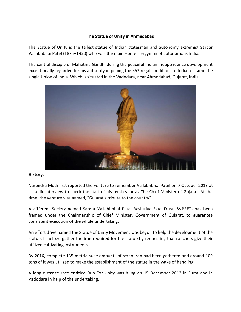 The Statue of Unity in Ahmedabad the Statue of Unity Is the Tallest