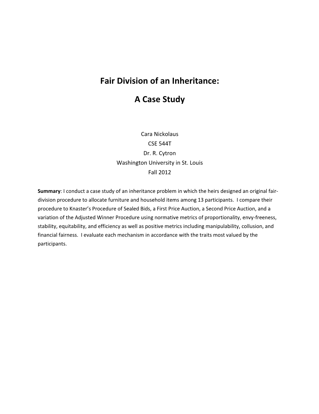 Fair Division of an Inheritance: a Case Study