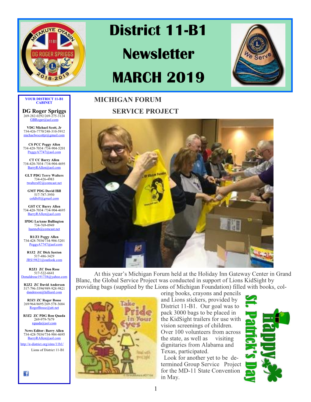 District 11-B1 Newsletter MARCH 2019