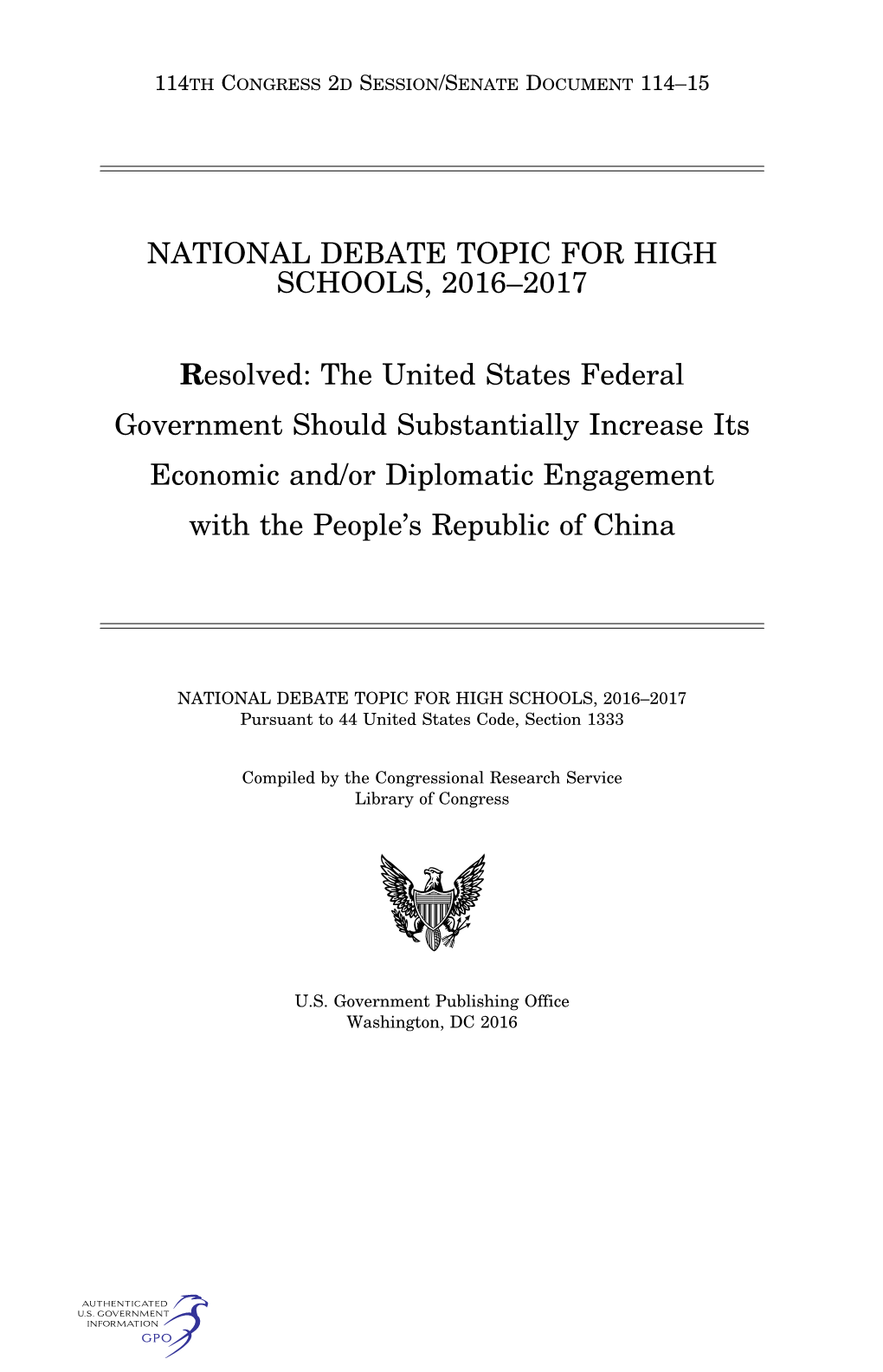 National Debate Topic for High Schools, 2016–2017