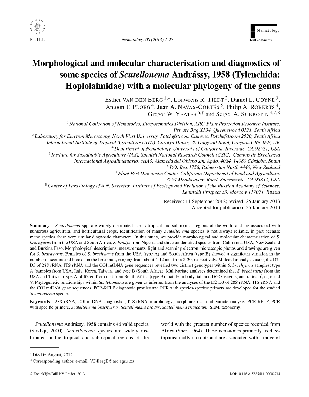 Morphological and Molecular Characterisation and Diagnostics Of
