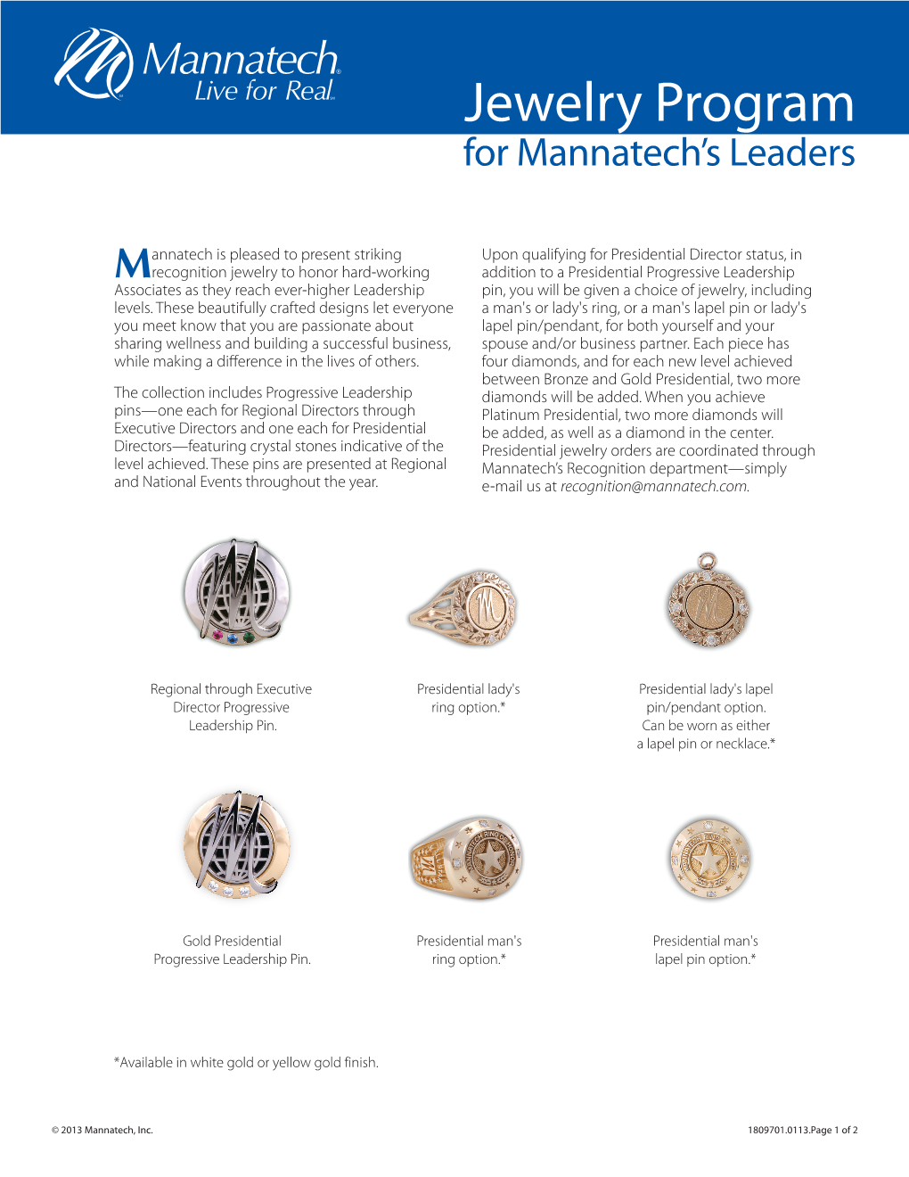 Jewelry Program for Mannatech’S Leaders