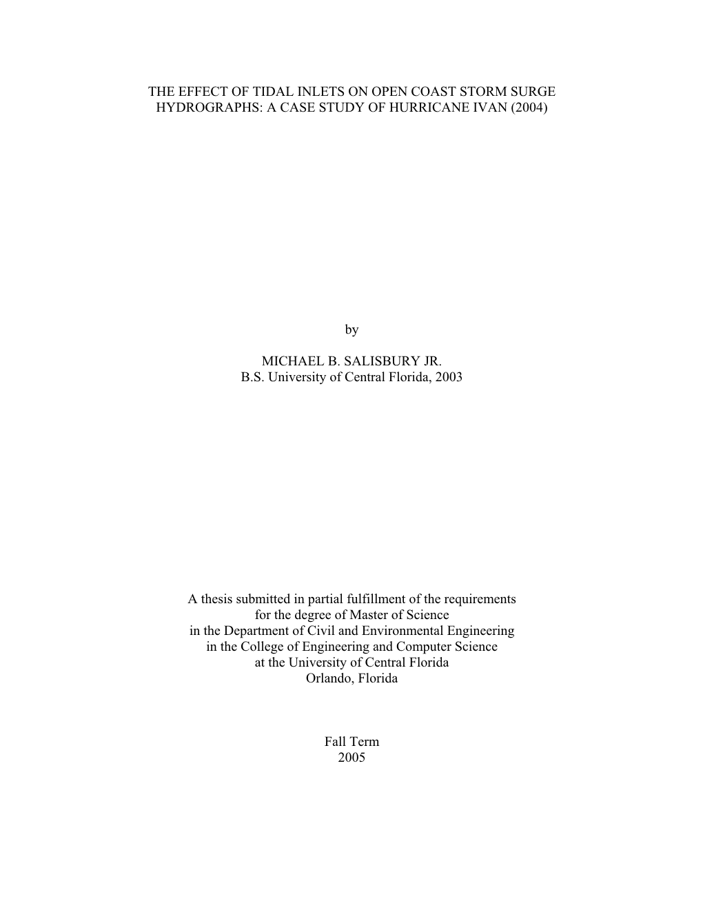 The Effect of Tidal Inlets on Open Coast Storm Surge Hydrographs: a Case Study of Hurricane Ivan (2004)