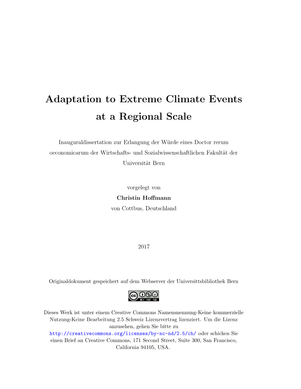Adaptation to Extreme Climate Events at a Regional Scale