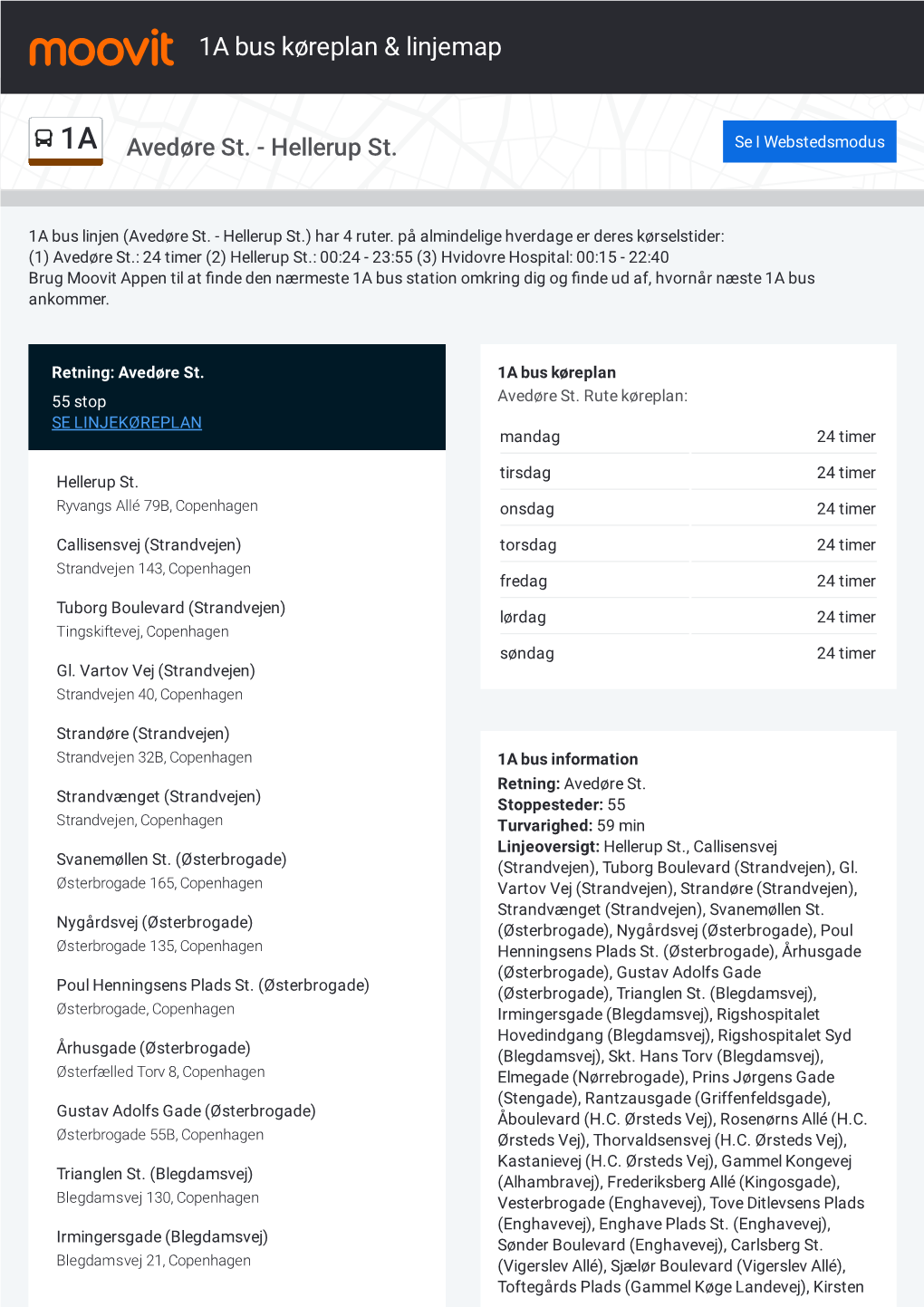 1A Bus Køreplan & Linjerutekort